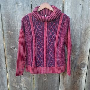 Margaret O'Leary Red Navy Cable Knit Turtleneck Sweater Size S Small
